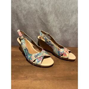 Sofft Floral Multicolor Slingback Leather Wedge Sandals size 8